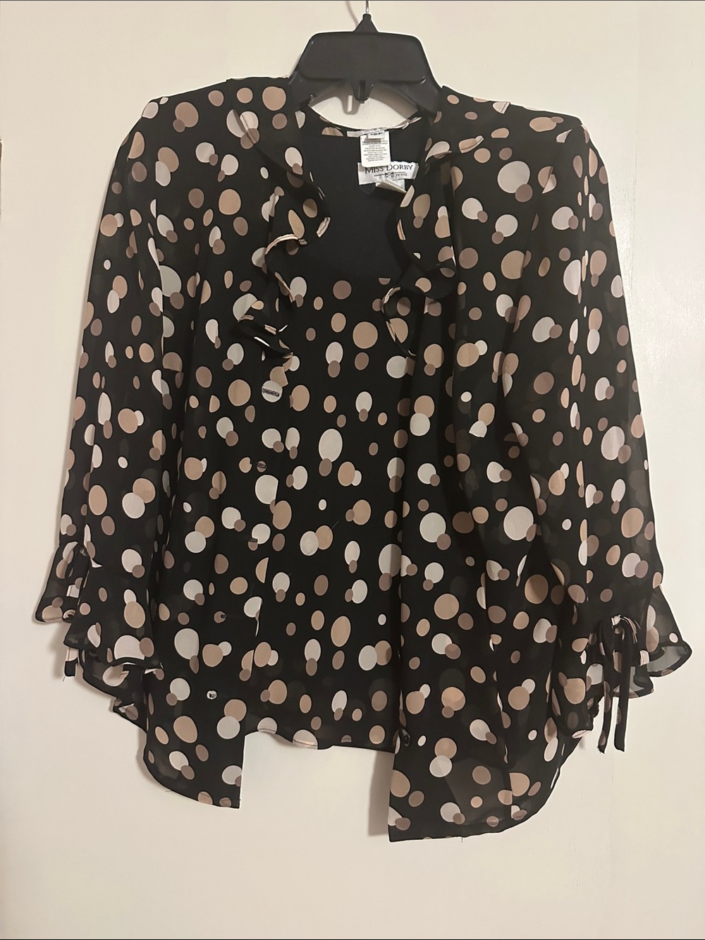 Women’s Black Polka Dot Ruffle Blouse by Miss Look